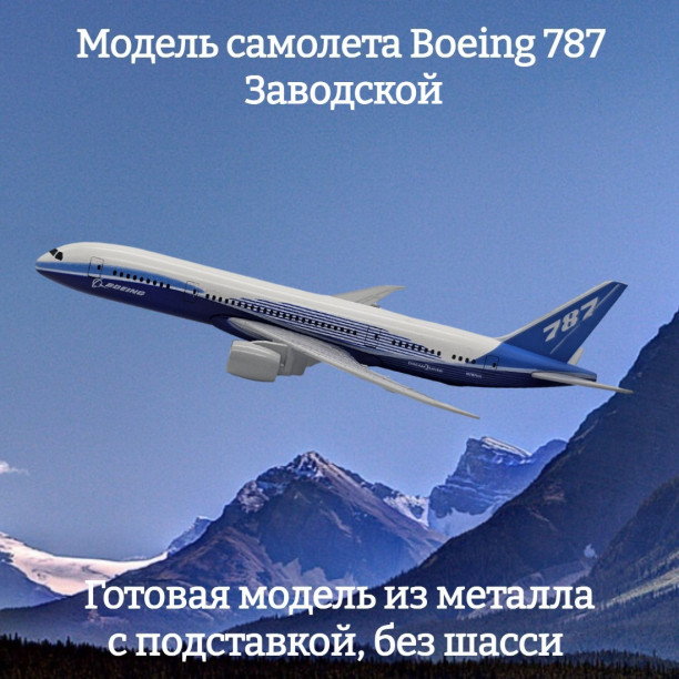 Модель пассажирского самолета Boeing 787 заводской длина 17 см (без шасси)